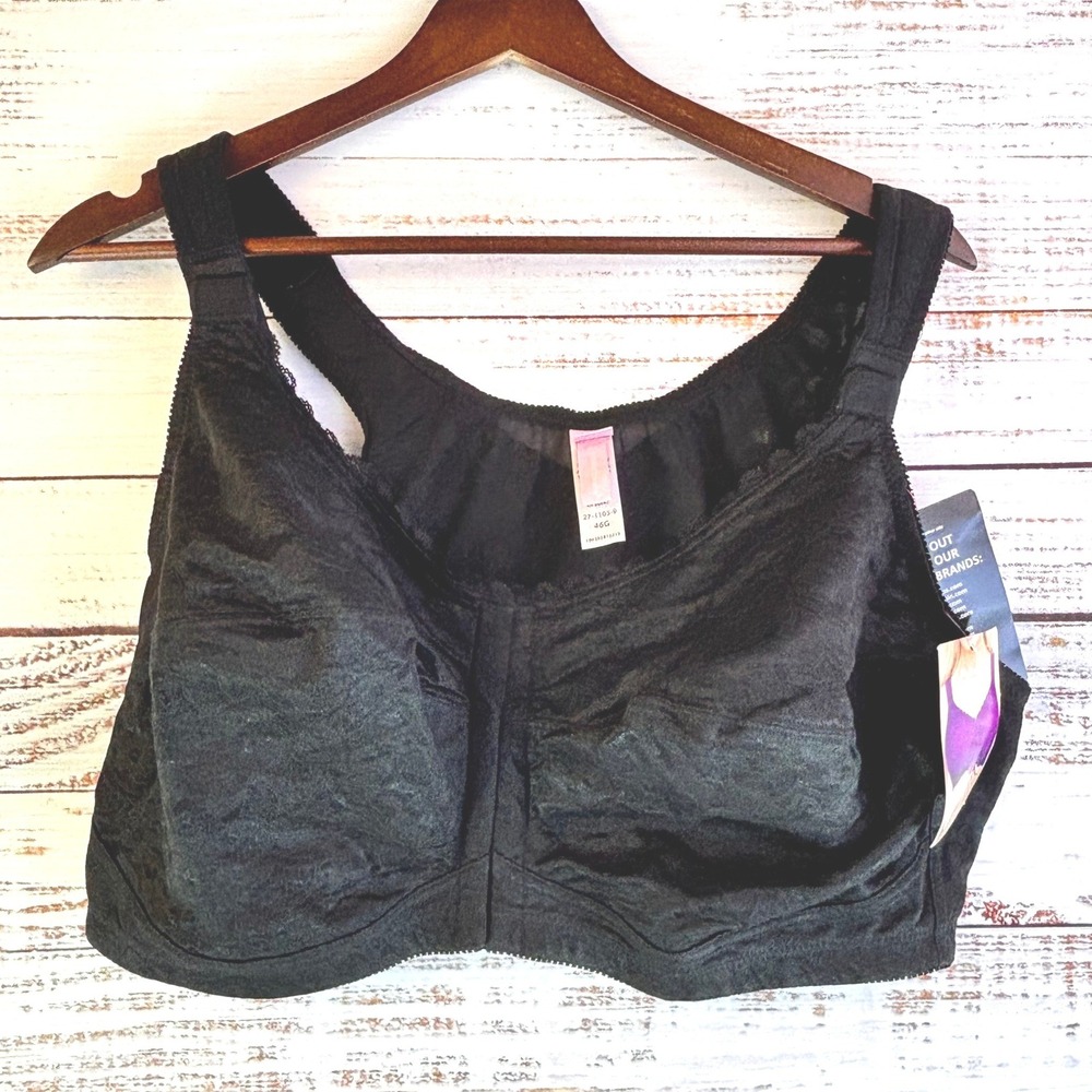 Comfort Choice Posture Support Bra 46G Black Nylon Lace Intimates Minimalist